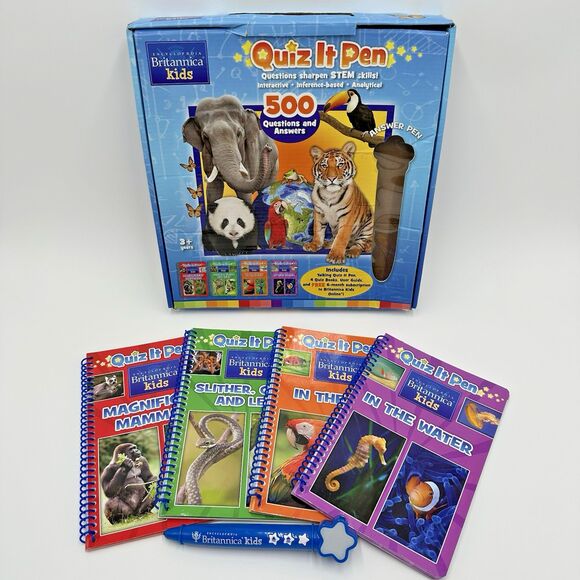 Other - Encyclopedia Britannica Kids Quiz It Pen Set Wildlife Animals Q&A (4 Books)